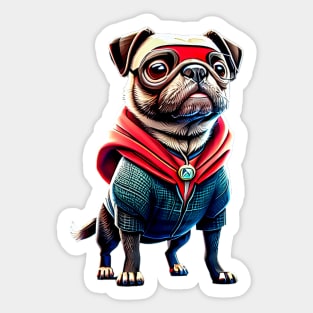 Cute Pug in Mysterious Magician Costume - Adorable Pug Dressed up as a Mystic Sticker